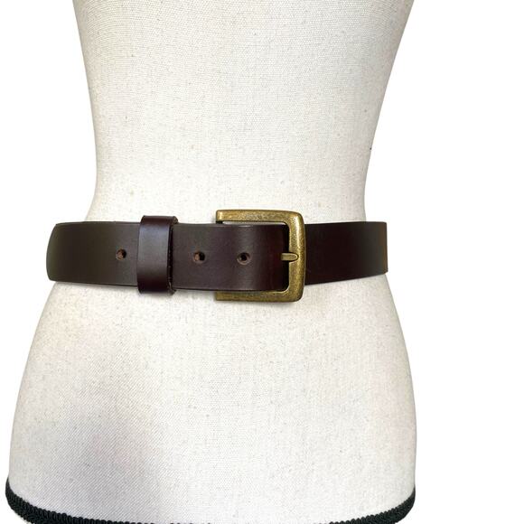 Boden Dark Brown Leather Waist Belt Sz Small Simple Brass Buckle - Picture 2 of 9